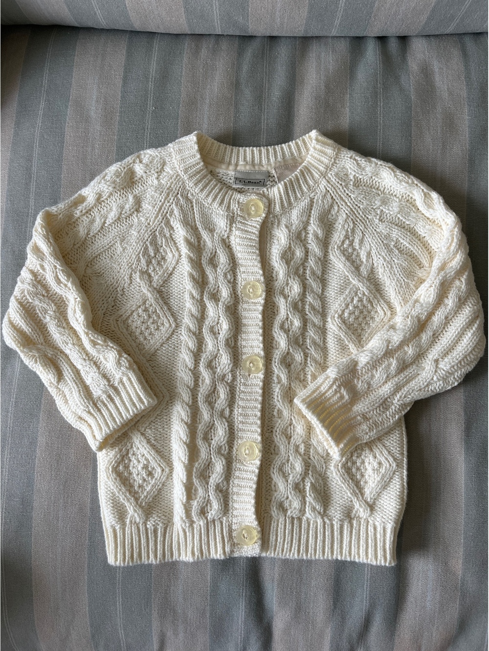 L.L.Bean Baby Girl Cream Cable Knit Cardigan Sweater 12-18 Months